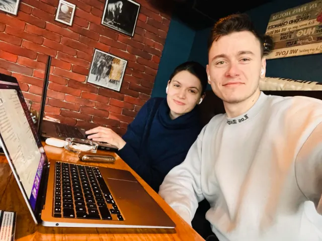 Working from a café with my partner