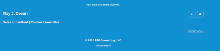 Footer, with “BOOK CALL” at right